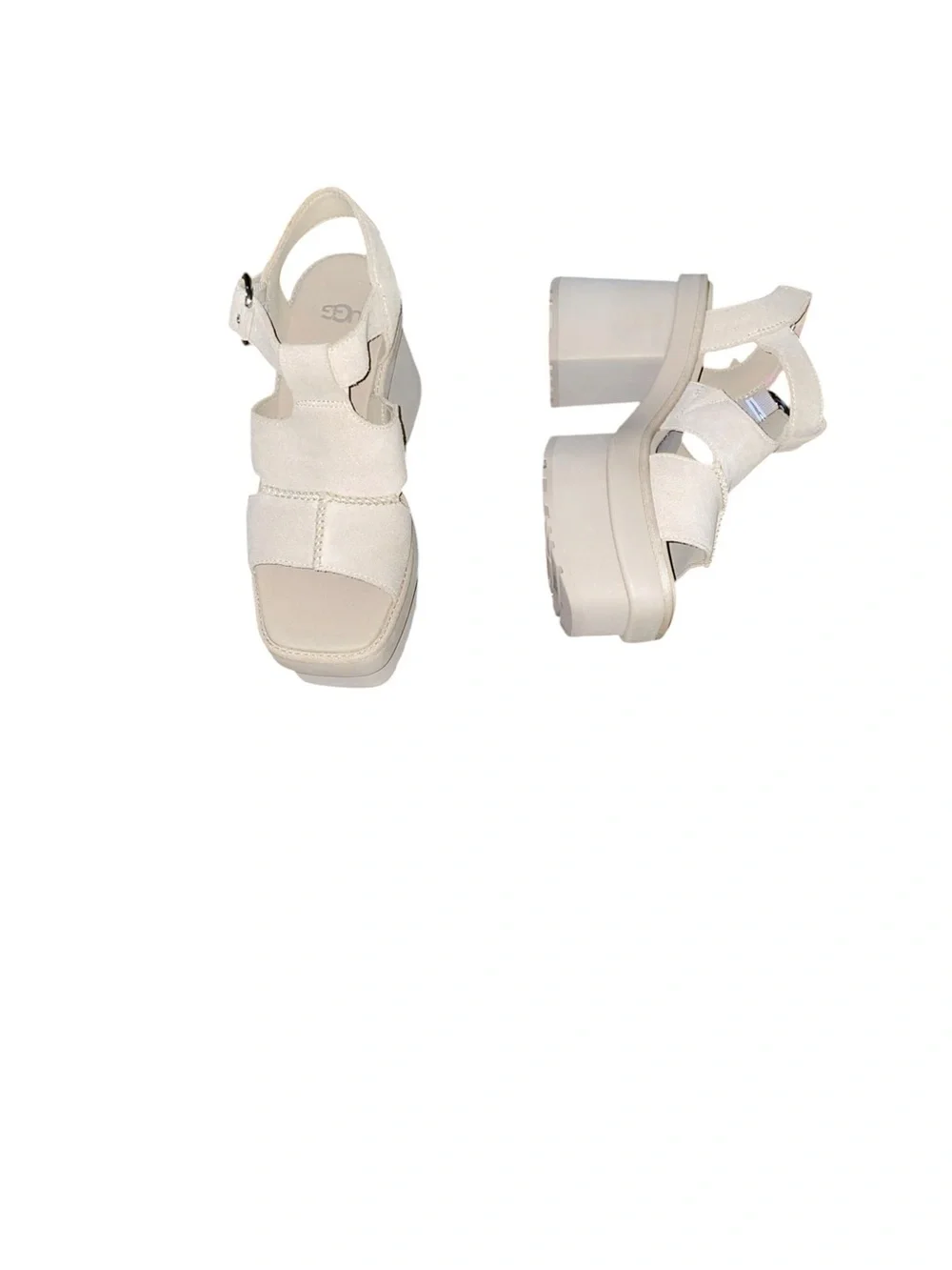 UGG New Heights Platform T-Strap Sandals Suede Mustard Seed Beige 7.5 NWT